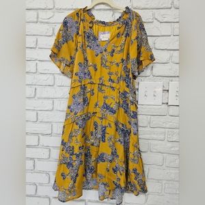 Anthropologie XL Yellow Floral Print Mini Dress